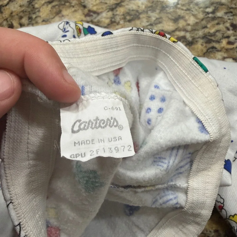 Vintage Carters Clown Print Footed Pajama Pants White 24 Months Made in USA